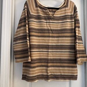 Chaps Tan and Brown Boxy 3/4 Sleeve Blouse